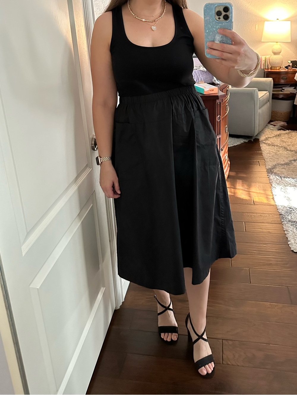 HYFVE Black Sleeveless A-Line Midi Dress